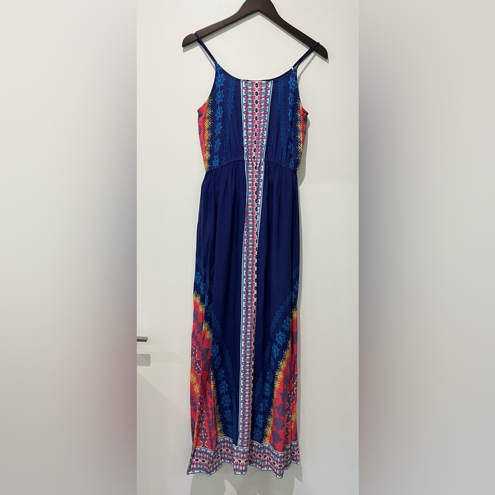 Soft and Flowy Multi-colored Maxi Dress Small Elastic Waist Adjustable Strap
